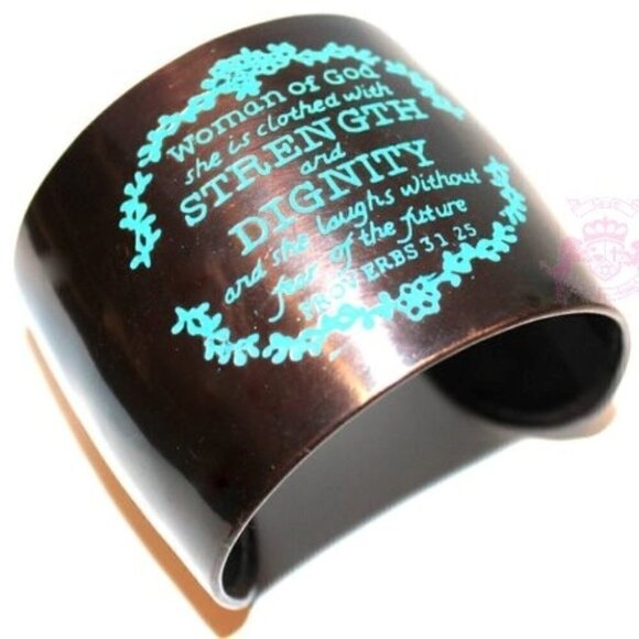 Woman of God Proverbs 31 Strength Dignity Antique Bronze Patina Cuff Bracelet - Picture 1 of 2
